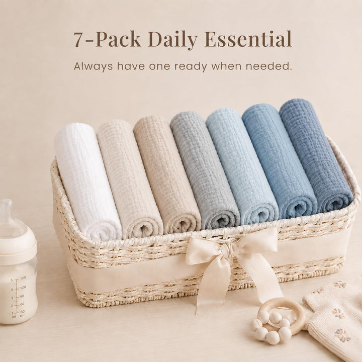 Konssy 7-Pack Muslin Baby Burp Cloths, 6-Layer 100% Cotton - Blue - image 7