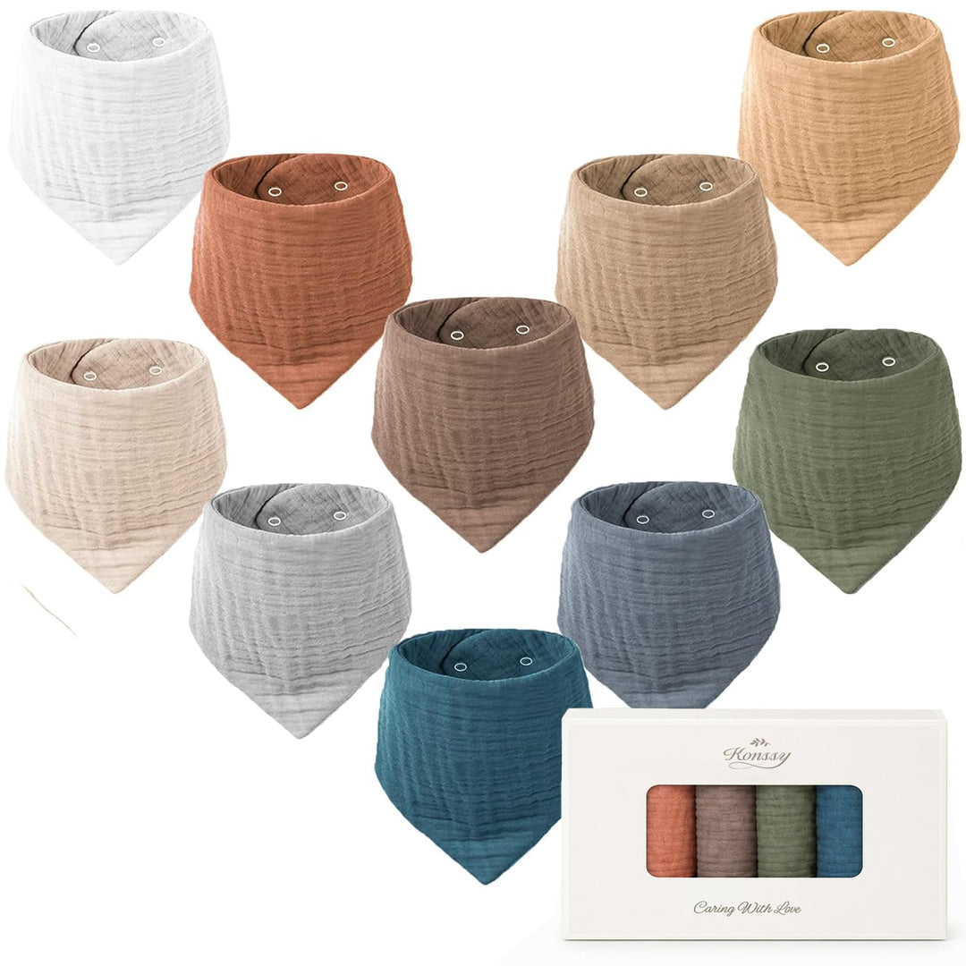 Konssy 10 Pack Baby Muslin Bandana Bibs for Drooling and Teething - Earthy Vitality - image 1
