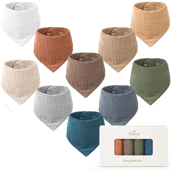 Konssy 10 Pack Baby Muslin Bandana Bibs for Drooling and Teething - Earthy Vitality - image 1
