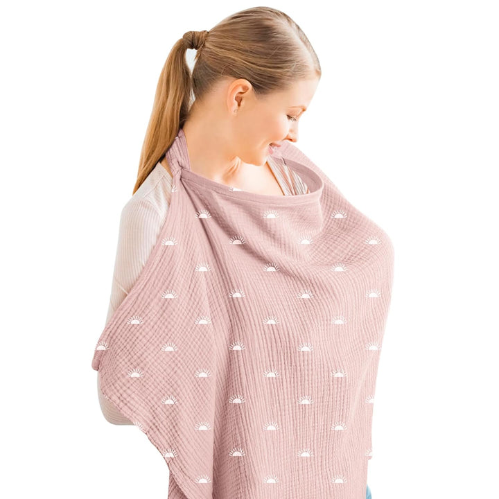 Konssy Muslin Nursing Cover Up for Breastfeeding with Rigid Hoop 100% Cotton Nursing Apron, Lightweight & Breathable, Carseat Canopy, Breast Feeding Covers for Women