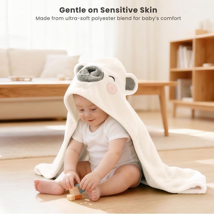 Konssy 2-Pack Hooded Baby Towels, Plush Fleece Animal Bath Towel with Hood - Pink Rabbit,Bear - image 3