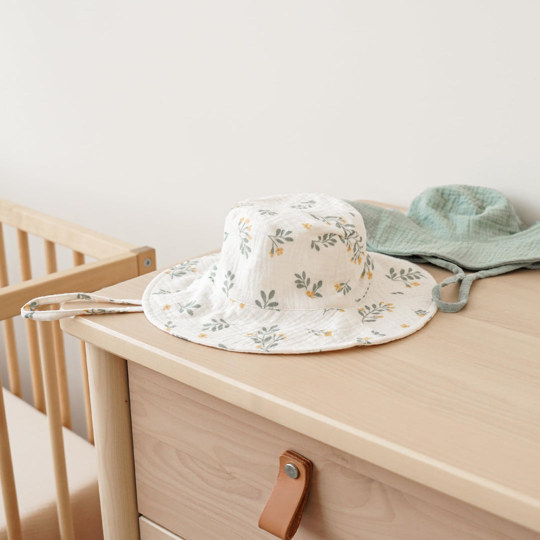 Konssy 2-Pack Muslin Baby Girl Sun Hats with Wide Brim, UPF 50+, 0-6& 6-12M - Green-leafy - image 6