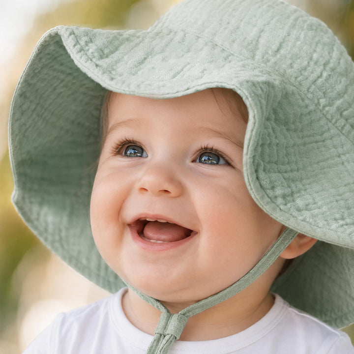 Konssy 2-Pack Muslin Baby Girl Sun Hats with Wide Brim, UPF 50+, 0-6& 6-12M - Green-leafy - image 4