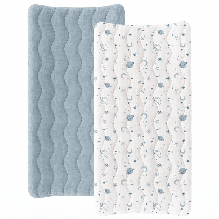 Konssy 2 Pack Quilted Muslin Changing Pad Cover, Waterproof Layer 32" x 16" - Seamist - image 1