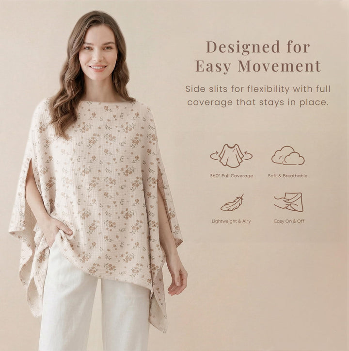 Konssy Muslin Nursing Cover for Women, 360° Full Privacy Poncho - Blossom - image 4