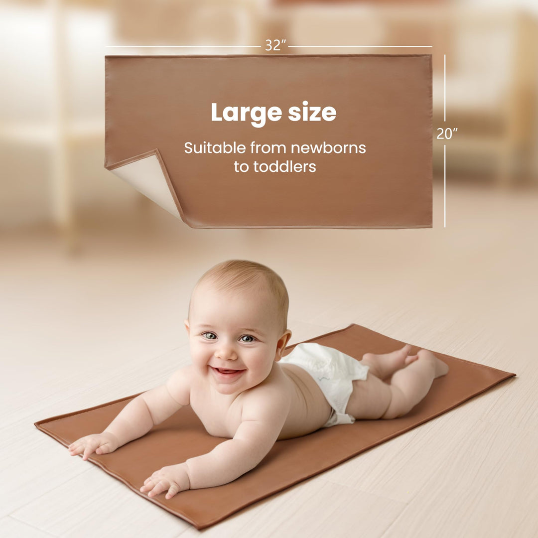 Konssy Faux Leather Waterproof Baby Changing Mat 2 Pack, Regular, 32"x20" - Blush,Beige - image 4