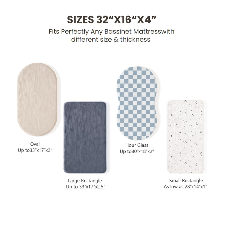 Konssy Muslin Bassinet Sheets for Baby Boys and Girls, 2 Pack, 32"x16" - Navy,Cream - image 6
