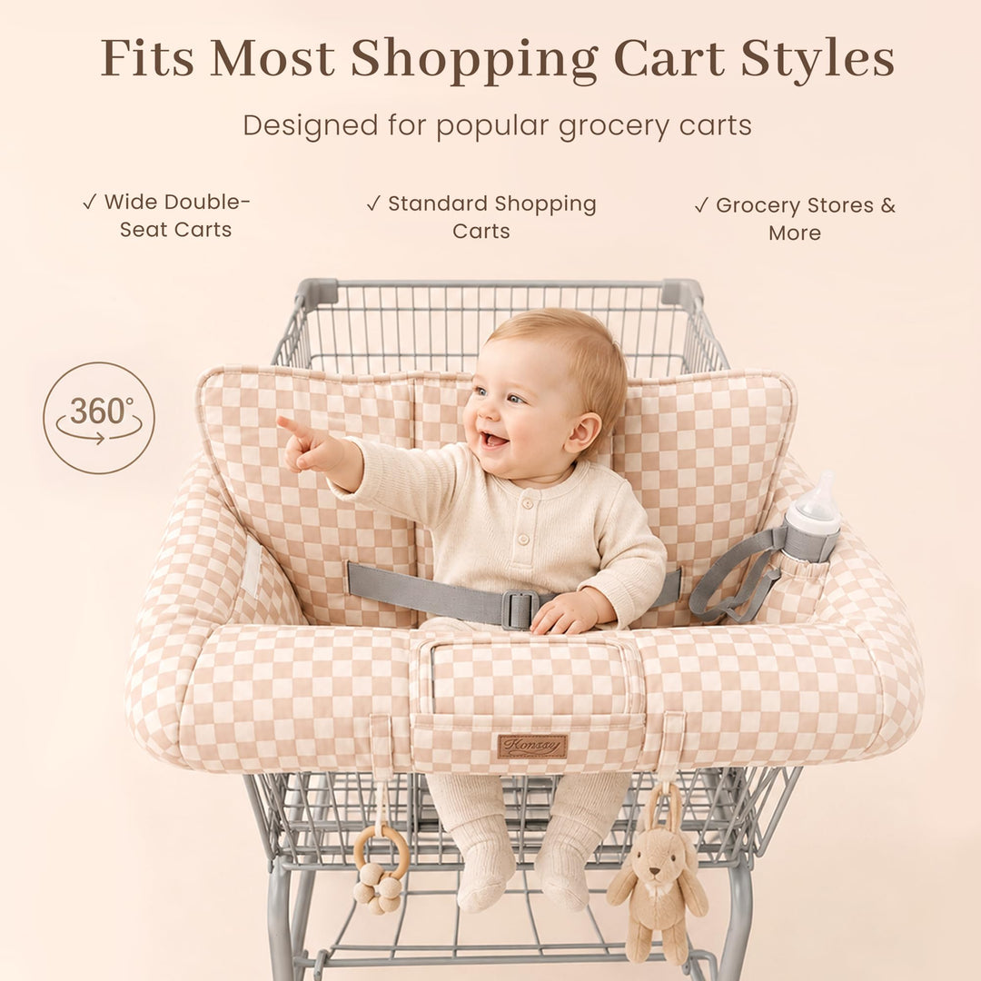Konssy Shopping Cart Cover for Baby, High Chair Cover, 360° Protection - Coffee Check - image 7