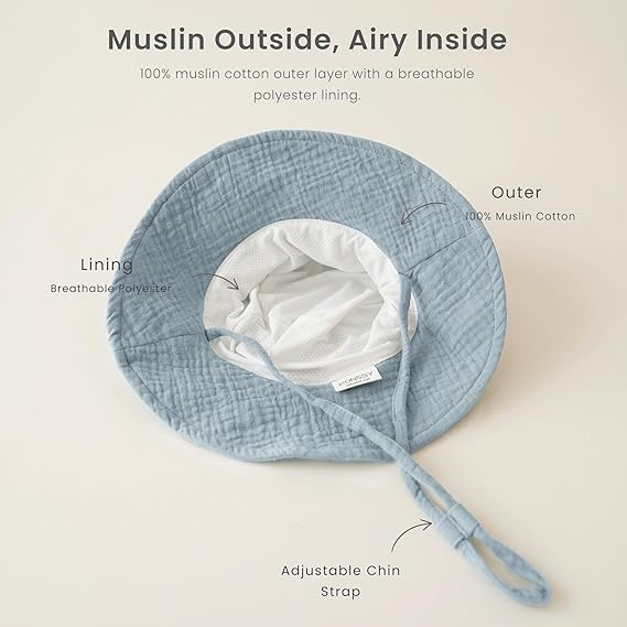 Konssy Muslin Baby Boy Sun Hat 2-Pack, Infant Sun Hat with Wide Brim, UPF 50+ Baby Beach Hat for 0-6 Months