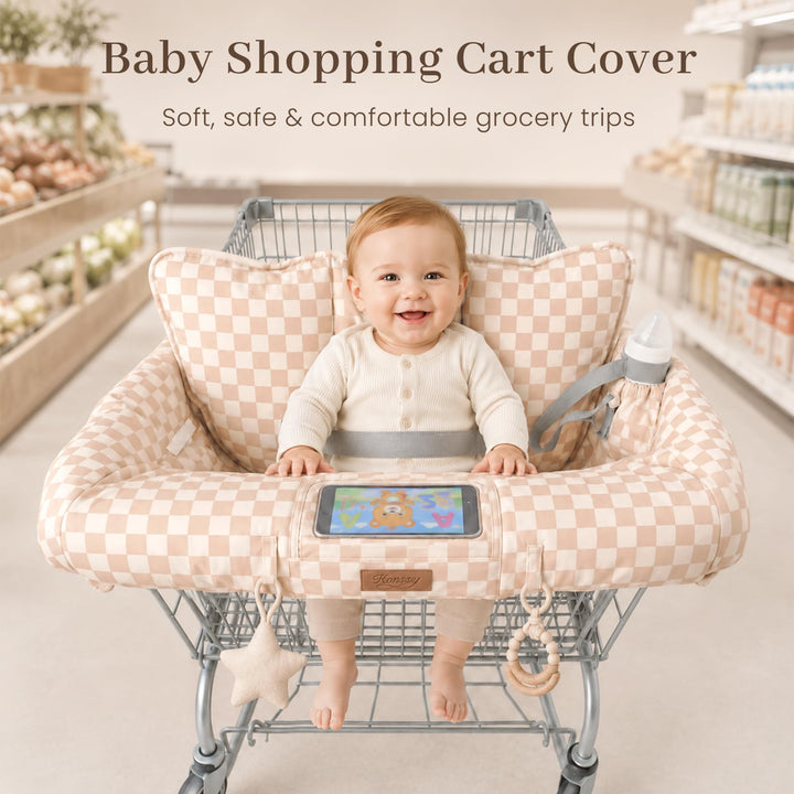 Konssy Shopping Cart Cover for Baby, High Chair Cover, 360° Protection - Coffee Check - image 8