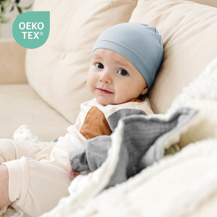Konssy 6 Pack Baby Newborn Hats, Soft Beanie Hat for Infant Boys Girls 0-6M - Blue - image 3
