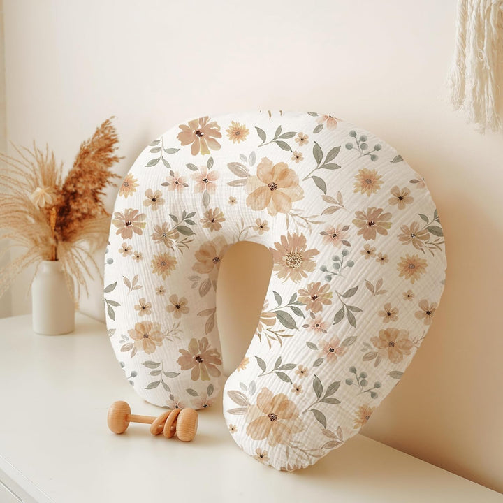 Konssy 2-Pack Muslin Nursing Pillow Covers, Soft & Adorable Nursing Covers for Breastfeeding Pillows, Slipcovers for Newborn Boys & Girls(Pink, Floral)