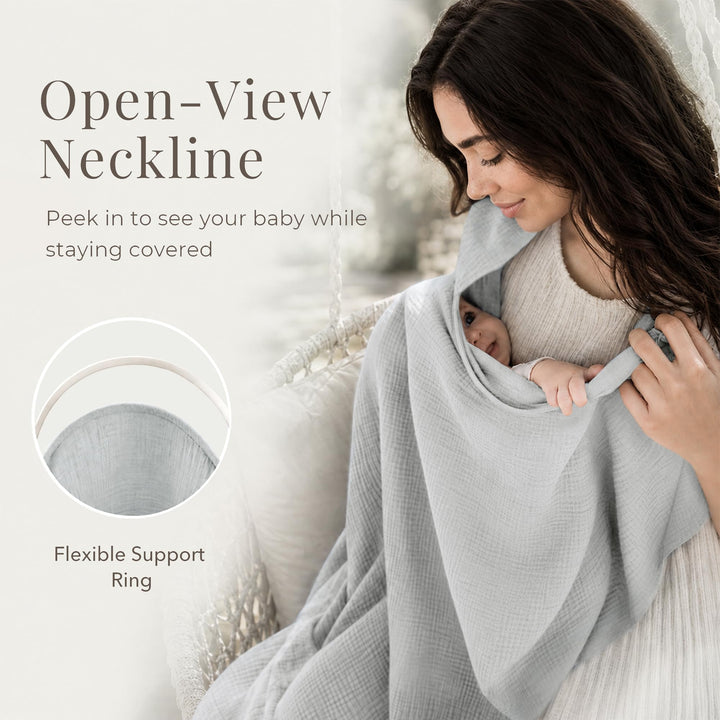 Konssy Muslin Nursing Cover Up for Breastfeeding with Rigid Hoop - Grey - image 4