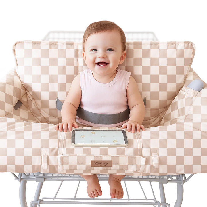 Konssy Shopping Cart Cover for Baby, High Chair Cover, 360° Protection - Coffee Check - image 1