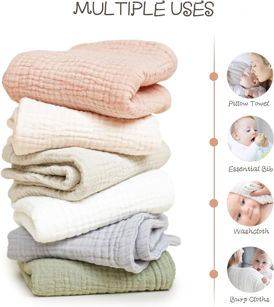 Muslin Baby Burp Cloths Sets 6 Pack KONSSY