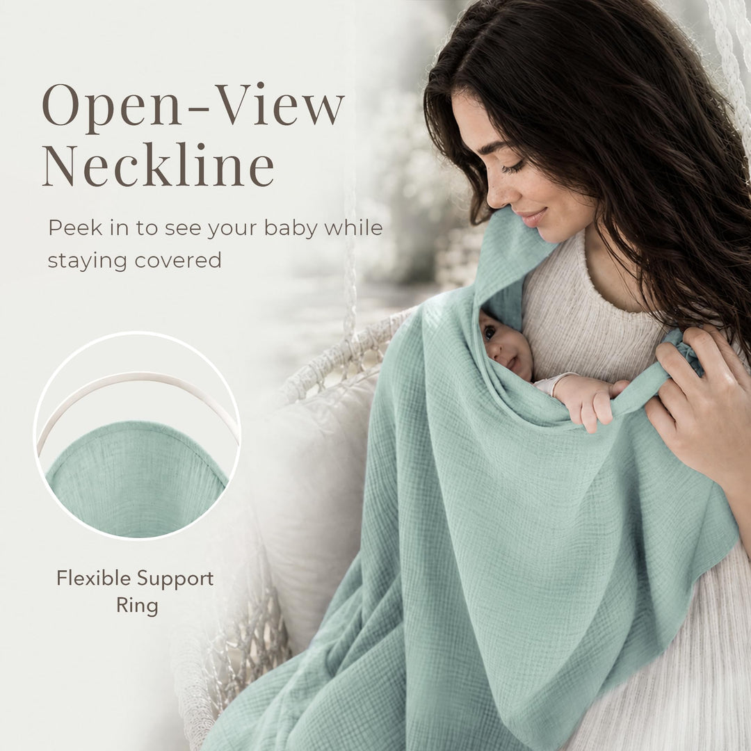 Konssy Muslin Nursing Cover Up for Breastfeeding with Rigid Hoop - Green - image 4