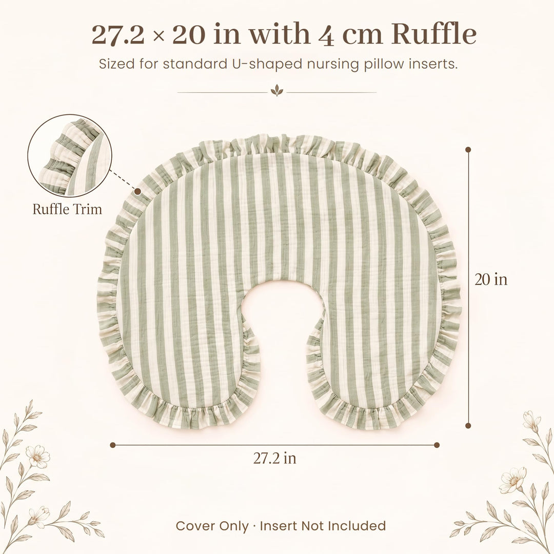 Konssy 100% Muslin Cotton Soft Nursing Pillow Cover with Ruffle Trim - Forest Stripes - image 3