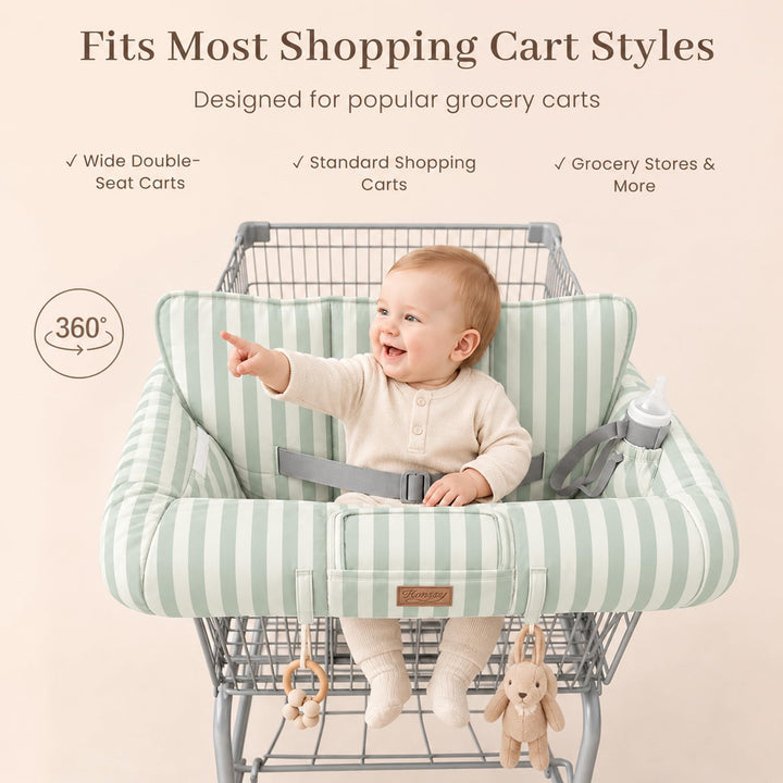 Konssy Shopping Cart Cover for Baby, High Chair Cover, 360° Protection - Green Wide Strip - image 7