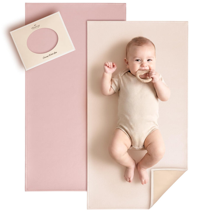 Konssy Faux Leather Waterproof Baby Changing Mat 2 Pack, Regular, 32"x20" - Blush,Beige - image 1