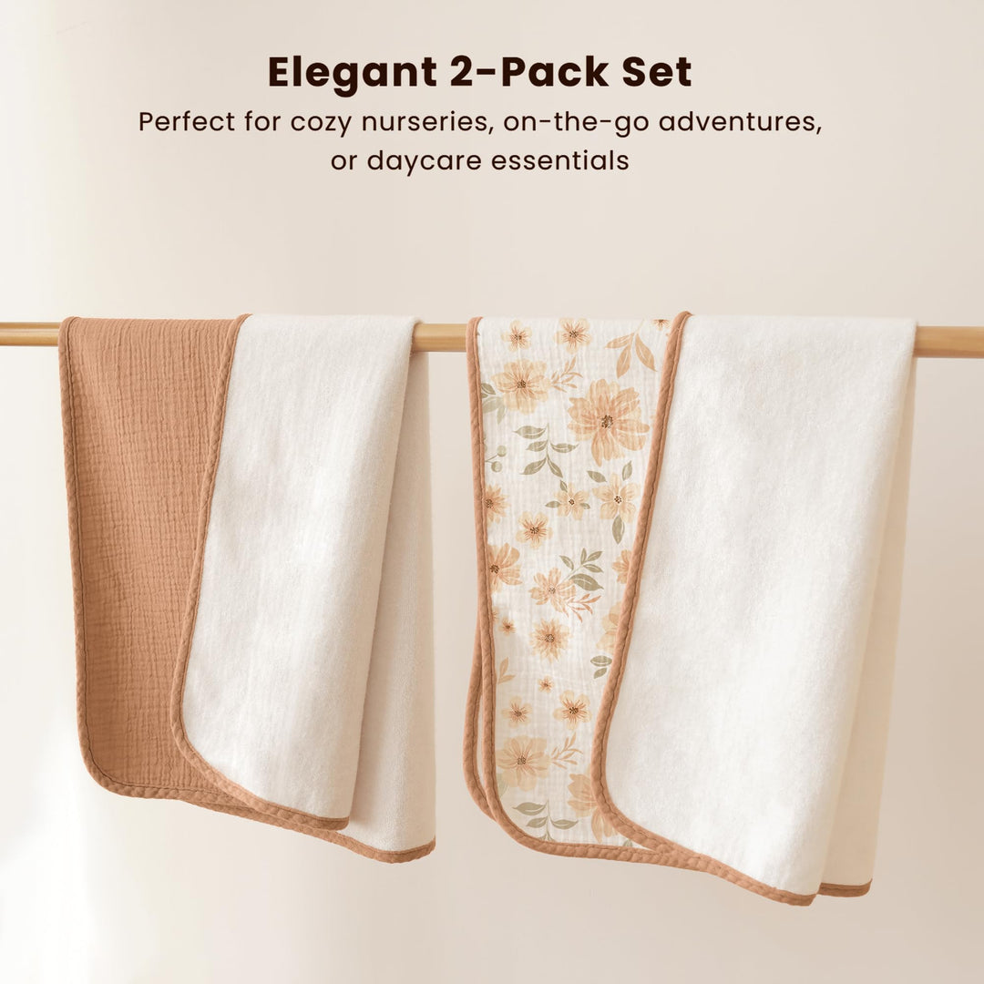 Konssy 2 Pack Waterproof Muslin Portable Changing Pad, Diaper Changing Mat - Toffee,Flourish - image 6