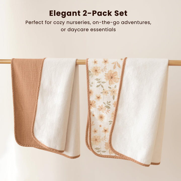 Konssy 2 Pack Waterproof Muslin Portable Changing Pad, Diaper Changing Mat - Toffee,Flourish - image 6