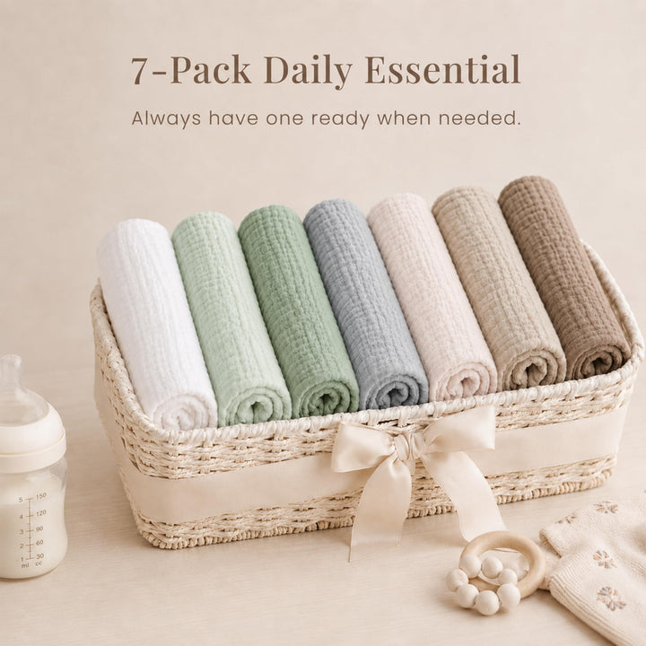 Konssy 7-Pack Muslin Baby Burp Cloths, 6-Layer 100% Cotton - Green - image 7