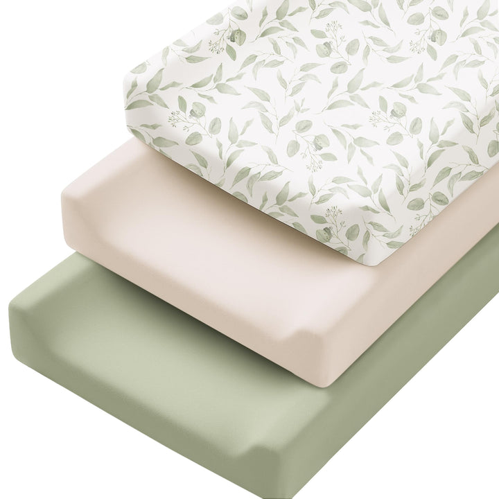 Konssy 3 Pack Stretchy Changing Pad Covers, 32"x16" Changing Table Sheets - Green Leaves - image 1