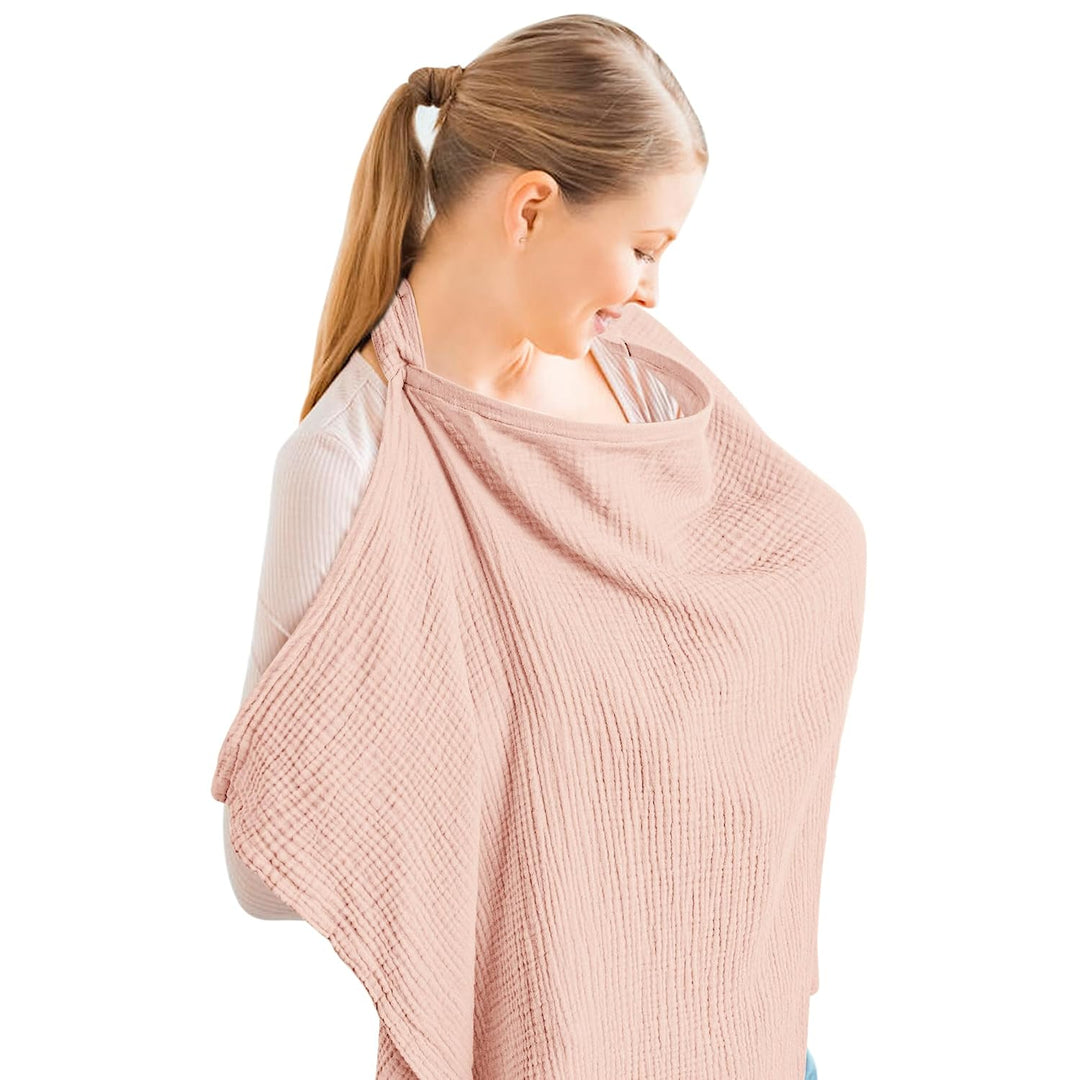 Konssy Muslin Nursing Cover Up for Breastfeeding with Rigid Hoop 100% Cotton Nursing Apron, Lightweight & Breathable, Carseat Canopy, Breast Feeding Covers for Women
