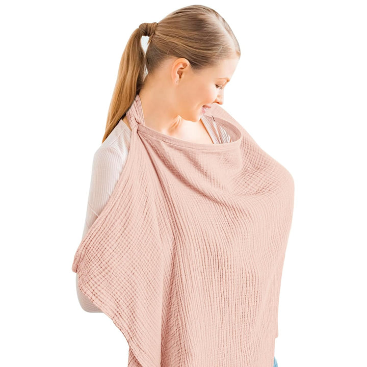 Konssy Muslin Nursing Cover Up for Breastfeeding with Rigid Hoop 100% Cotton Nursing Apron, Lightweight & Breathable, Carseat Canopy, Breast Feeding Covers for Women