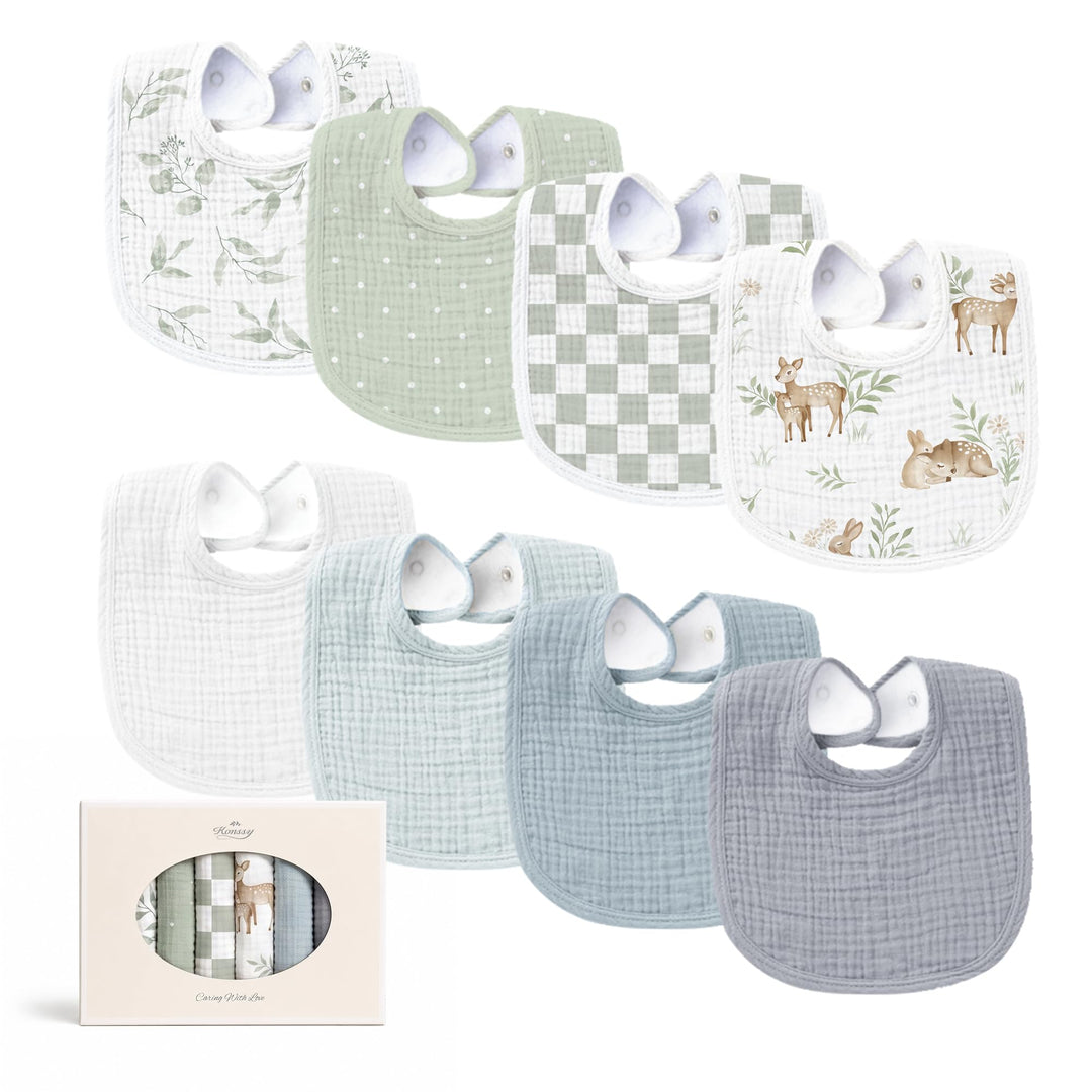 Konssy 8-Pack Muslin Baby Bibs, Adjustable Fit for Drooling and Teething - Stone - image 1