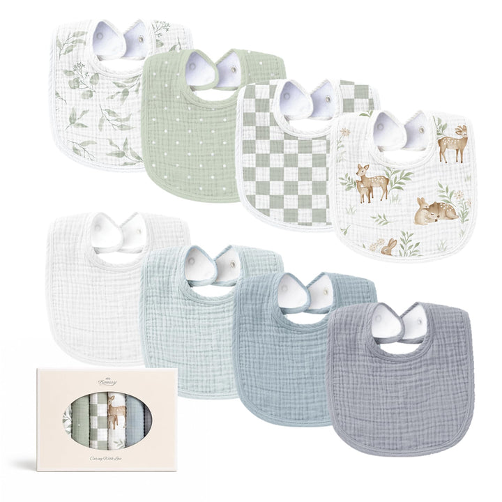 Konssy 8-Pack Muslin Baby Bibs, Adjustable Fit for Drooling and Teething - Stone - image 1
