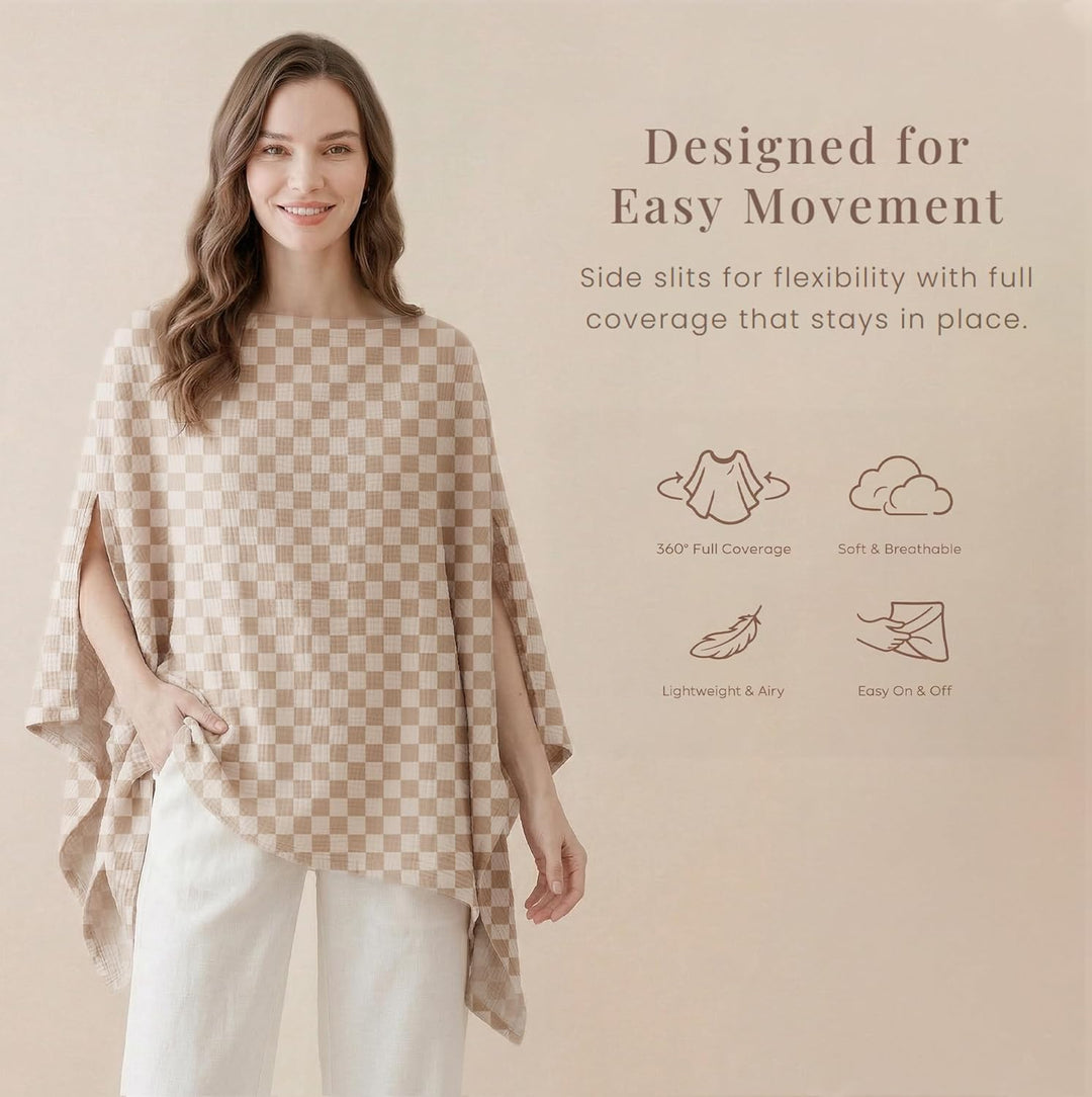 Konssy Muslin Nursing Cover for Breastfeeding, 360° Full Privacy Breathable 100% Cotton Breastfeeding Cover, Multi-use Carseat Canopy