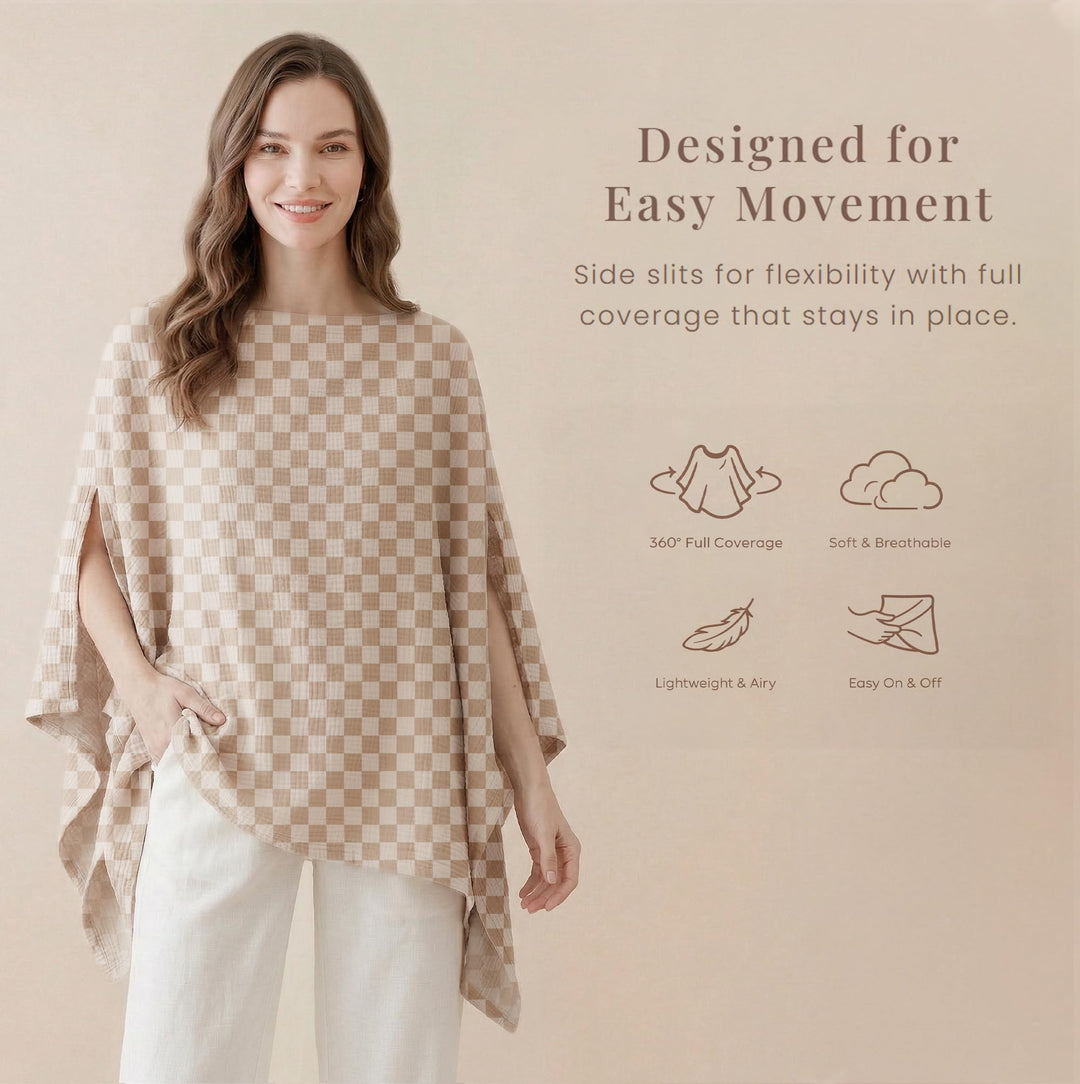 Konssy Muslin Nursing Cover for Women, 360° Full Privacy Poncho - Coffee Check - image 4