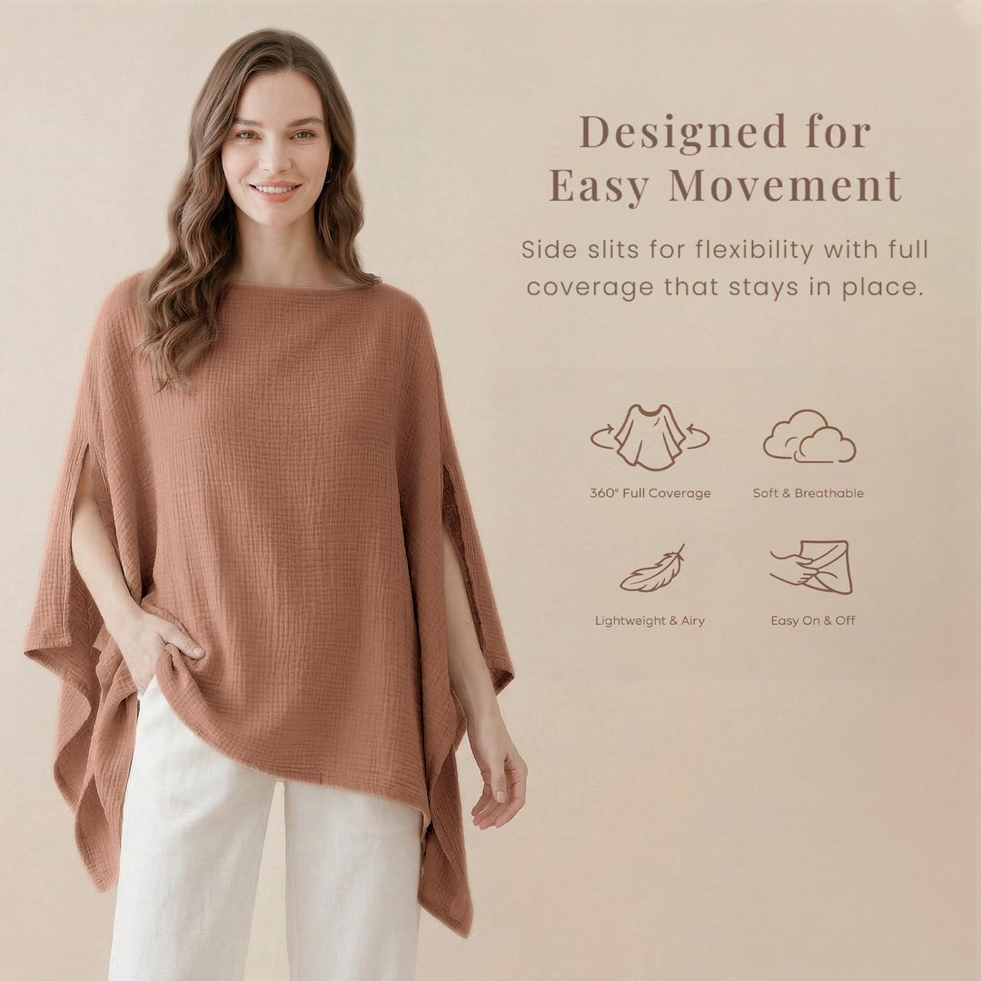 Konssy Muslin Nursing Cover for Women, 360° Full Privacy Poncho - Chestnut - image 4