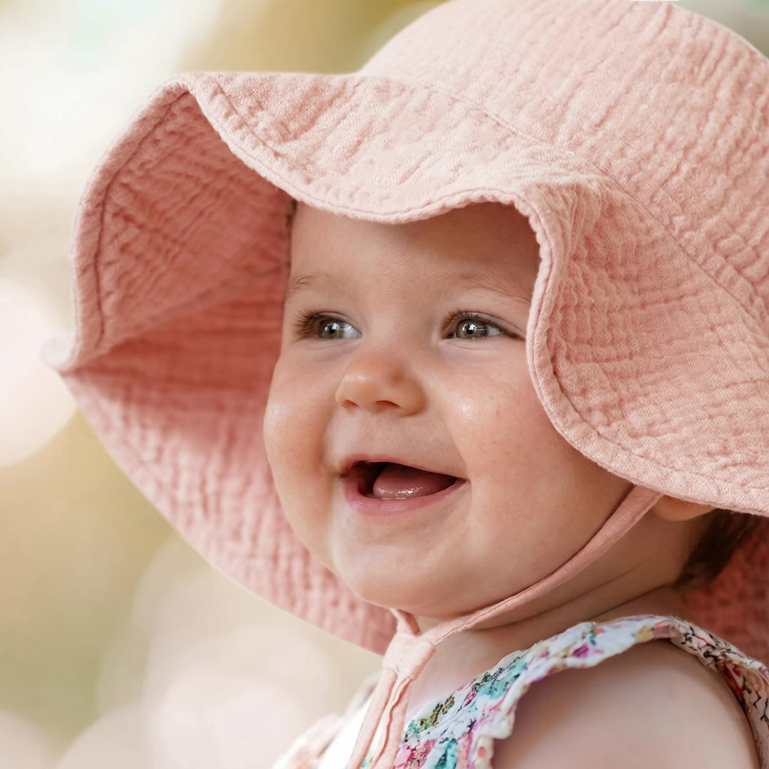 Konssy 2-Pack Muslin Baby Girl Sun Hats with Wide Brim, UPF 50+, 0-6& 6-12M - Pink-floral - image 4