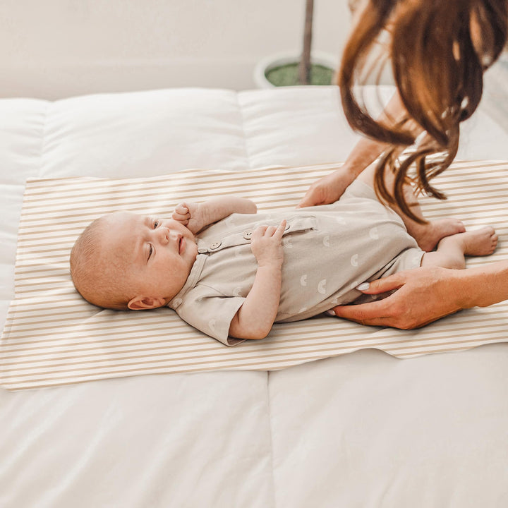 Konssy Faux Leather Waterproof Baby Changing Mat 2 Pack, Regular, 30"x17" - Beige,Stripes - image 3