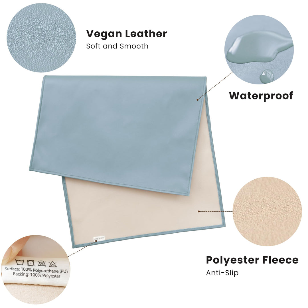 Konssy Faux Leather Waterproof Baby Changing Mat 2 Pack, Regular, 30"x17" - Blue,Beige - image 2