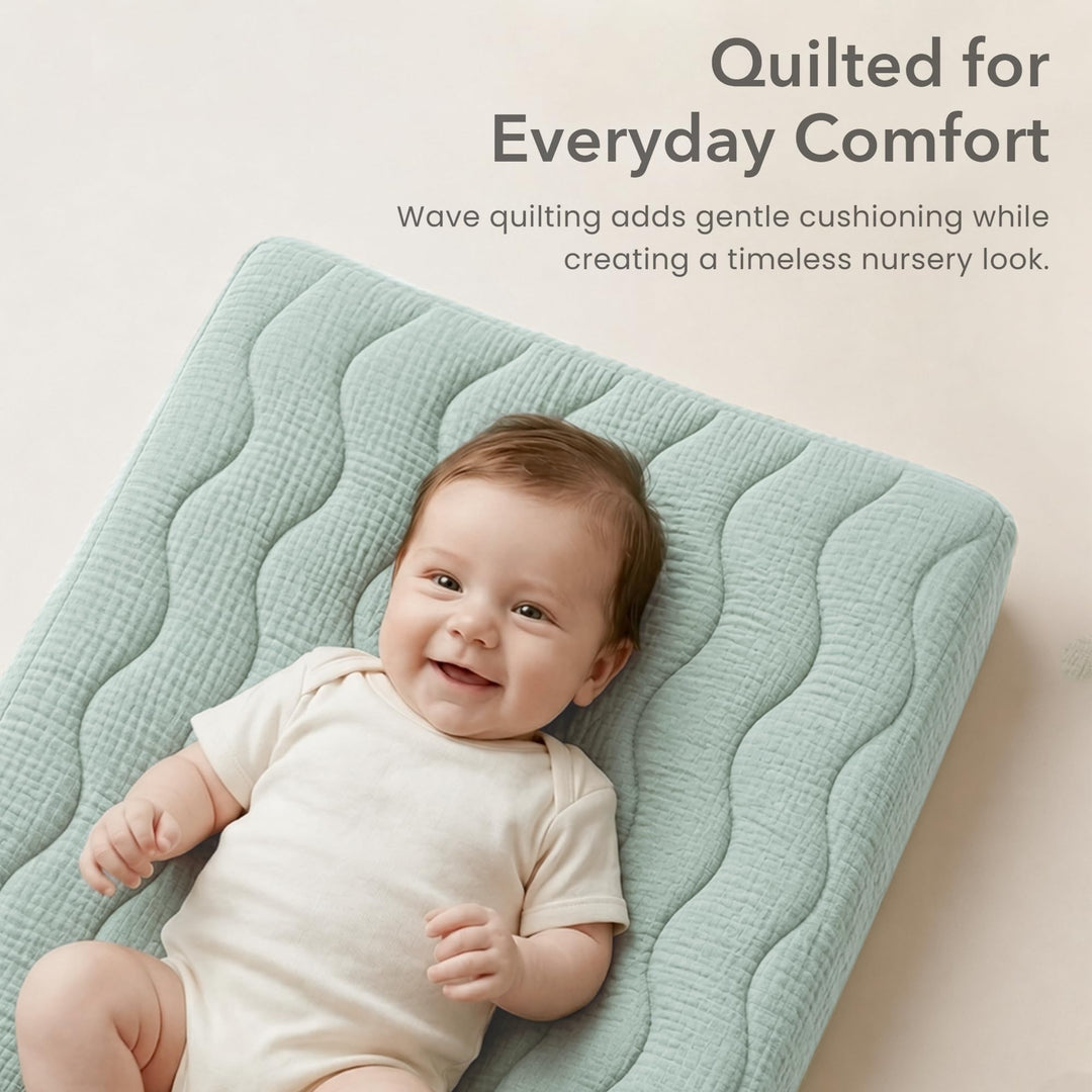 Konssy 2 Pack Quilted Muslin Changing Pad Cover, Waterproof Layer 32" x 16" - Pistachio - image 4