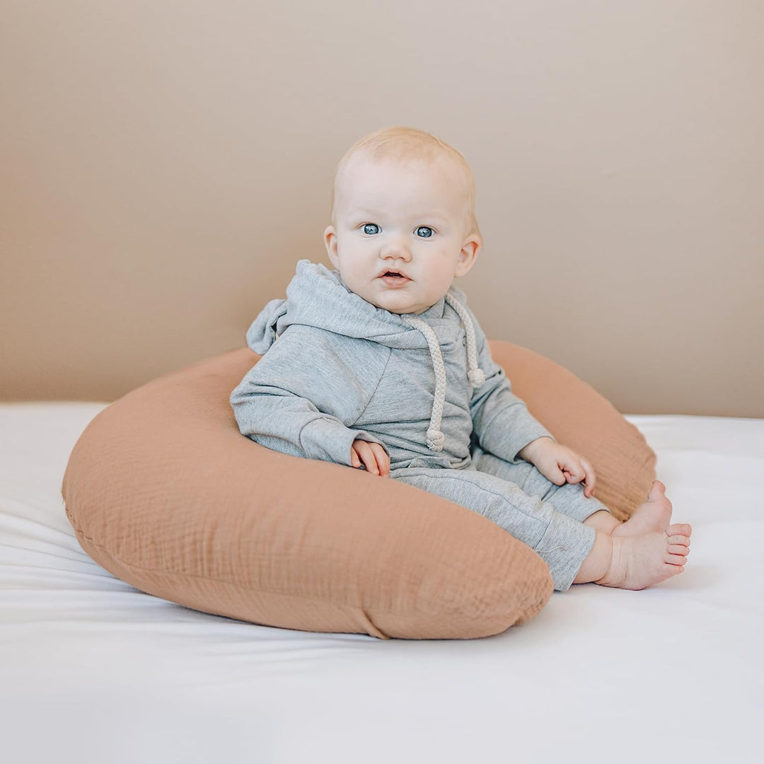 Konssy 2-Pack Muslin Nursing Pillow Covers, Soft & Adorable Nursing Covers for Breastfeeding Pillows, Slipcovers for Newborn Boys & Girls(Pink, Floral)
