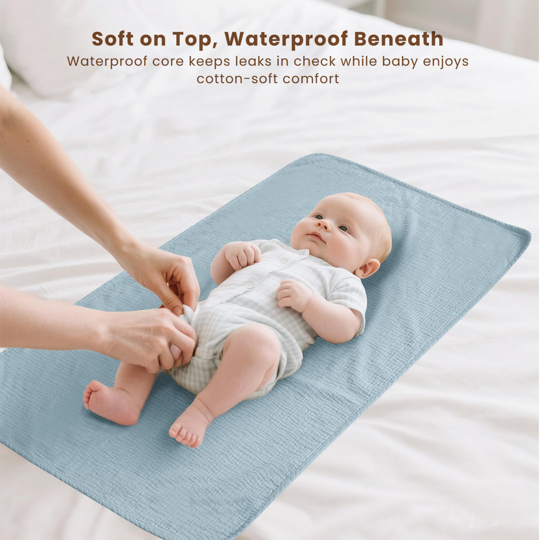 Konssy 2 Pack Waterproof Muslin Portable Changing Pad, Diaper Changing Mat - Blue,Dreamfield Sky - image 3