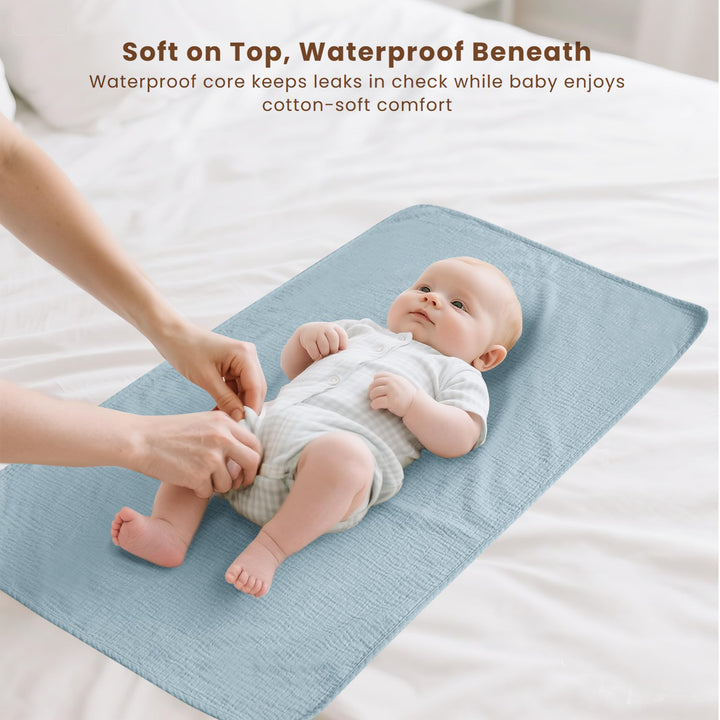 Konssy 2 Pack Waterproof Muslin Portable Changing Pad, Diaper Changing Mat - Blue,Dreamfield Sky - image 3