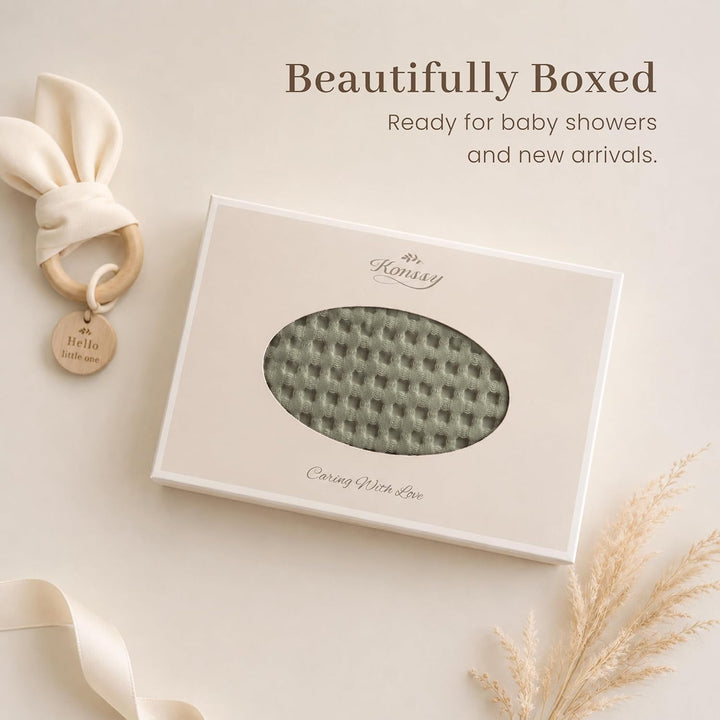 Konssy Waffle Baby Blanket for Boys & Girls, Soft Newborn Swaddle Blanket | Waffle Knit, Cozy Crib Blanket Neutral for Nursery, Stroller & Toddler Bed, Machine Washable, 43" x 43"