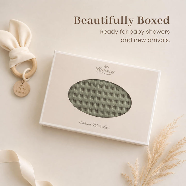 Konssy Waffle Baby Blanket for Boys & Girls, Softer Newborn Swaddle Blanket - Fog Green - image 6