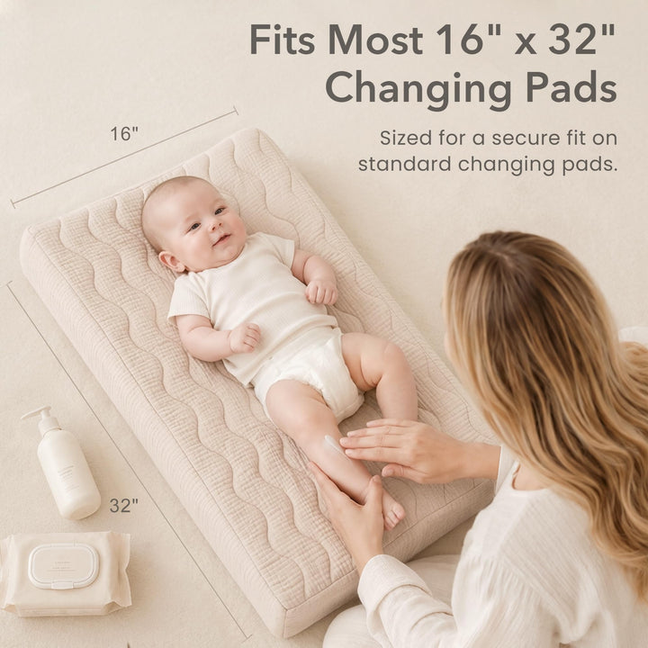 Konssy 2 Pack Quilted Muslin Changing Pad Cover, Waterproof Layer 32" x 16" - Biscotti - image 7