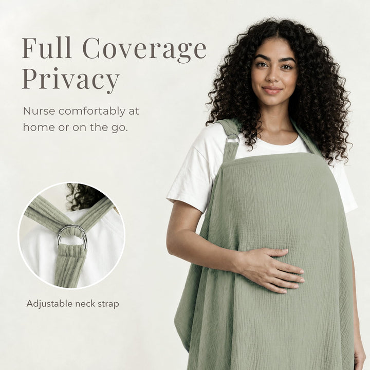 Konssy Muslin Nursing Cover Up for Breastfeeding with Rigid Hoop - shuangceng-buruzhao-Wulv-New - image 2