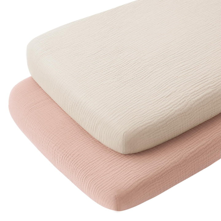 Konssy 2 Pack Muslin Bassinet Sheets for Baby Girls Boys, 33"x21" - Pink,Cream - image 1