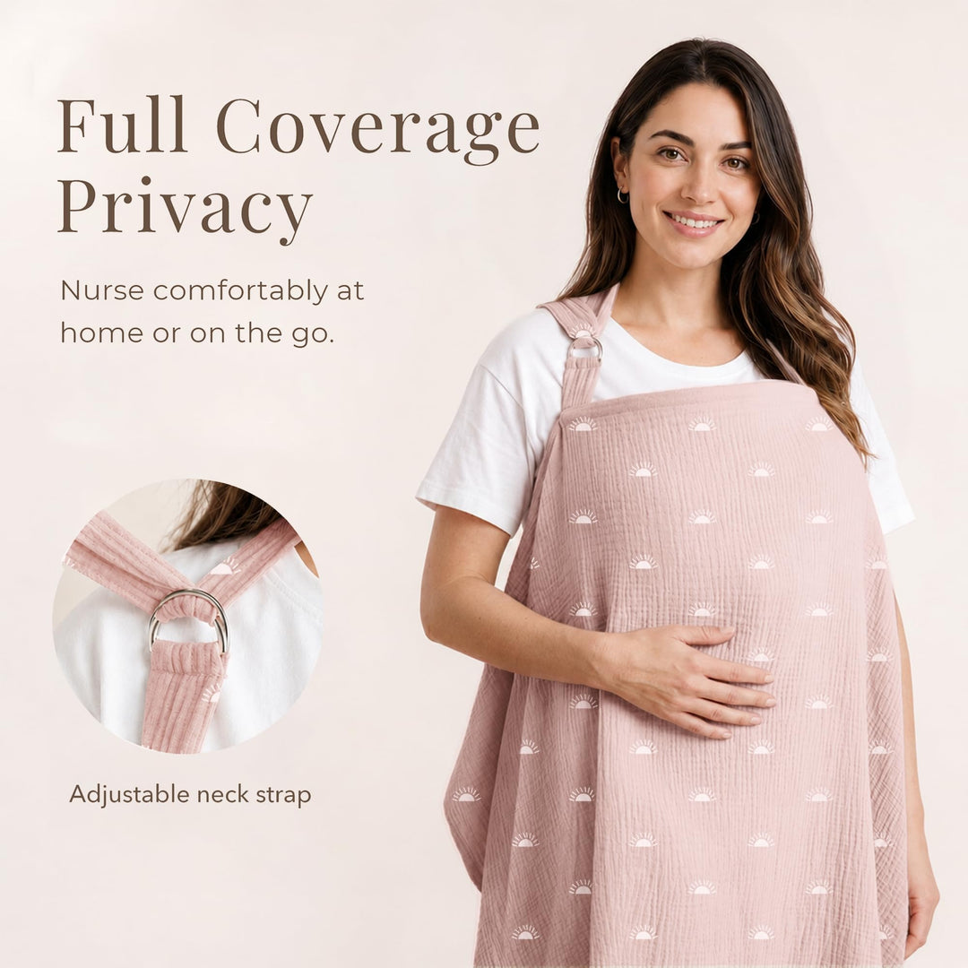 Konssy Muslin Nursing Cover Up for Breastfeeding with Rigid Hoop - Pink Sun - image 2