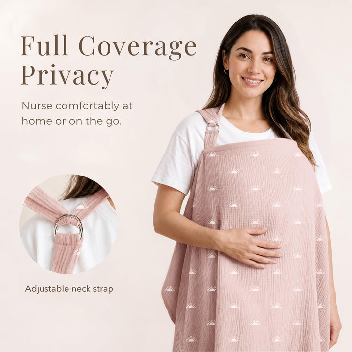 Konssy Muslin Nursing Cover Up for Breastfeeding with Rigid Hoop - Pink Sun - image 2