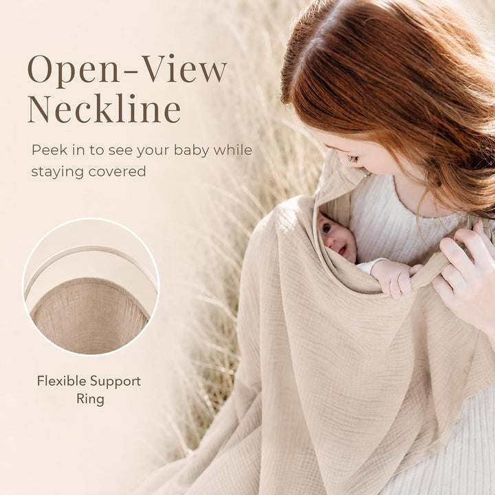 Konssy Muslin Nursing Cover for Baby Breastfeeding, Breathable 100% Cotton Breastfeeding Cover with Rigid Hoop for Mother Nursing Apron, Multi-use Carseat Canopy