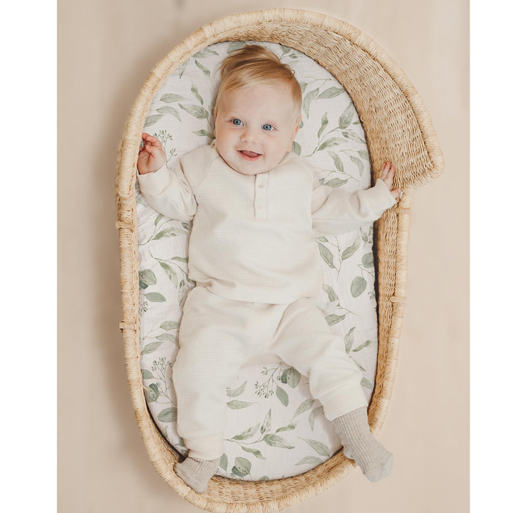 Konssy 2 Pack Muslin Bassinet Sheets for Baby Girls Boys, 32"x16" - Green,Green Leaves - image 2